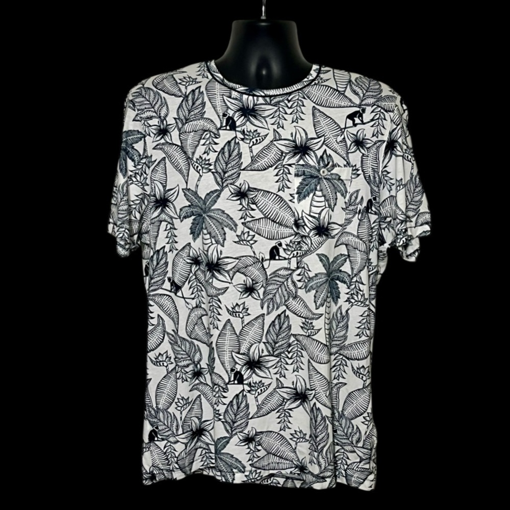 Men's Ted Baker London Black and White Tropical Print Shirt Size 5 (XLarge)